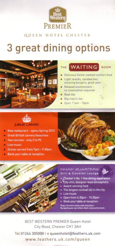 Chestertourist.com - Queen Hotel City Road Chester - Dining Options